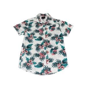 Mens Hawaiian Shirt Small Ricky Singh Floral Aloha Button Up EUC Denim & Flower